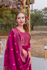 Sadgi Cherry Soft Silk Kurta Set with Bottom & Jacquard Dupatta | Elegant Jacquard Work | Festive & Party Wear – Malaysia
