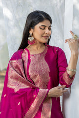 Sandhya Cherry Soft Silk Kurta Set with Polyester Bottom & Jacquard Dupatta | Stylish Festive & Party Wear – Malaysia