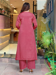 PINK COLOURED WOMEN'S VISCOSE CHINNON EMBROIDERED KURTA WITH PANT DUPATTA SET
