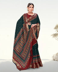 Latest Zari Weaving Jacquard border Soft Cotton saree with blouse for women