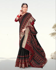 Latest Zari Weaving Jacquard border Soft Cotton saree with blouse for women