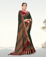 Latest Zari Weaving Jacquard border Soft Cotton saree with blouse for women