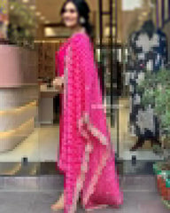 SNAPINSTA PINK COLOURED WOMEN'S VISCOSE EMBROIDERED KURTA WITH PANT DUPATTA SET