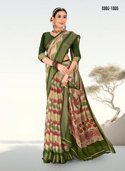 Digital Print Woven Jari border Moss Chiffon saree with blouse for women