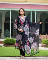 SONIKA BLACK COLOURED WOMEN'S GEORGETTE EMBROIDERED KURTA WITH PANT DUPATTA SET