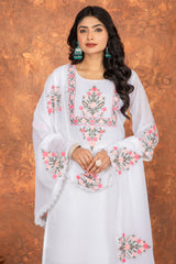 SUCHI WHITE COLOURED WOMEN'S HEAVY FAUX GEORGETTE EMBROIDERED KURTA WITH PANT DUPATTA SET