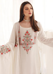 SUCHI WHITE COLOURED WOMEN'S HEAVY FAUX GEORGETTE EMBROIDERED KURTA WITH PANT DUPATTA SET