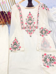SUCHI WHITE COLOURED WOMEN'S HEAVY FAUX GEORGETTE EMBROIDERED KURTA WITH PANT DUPATTA SET