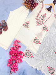 SUCHI WHITE COLOURED WOMEN'S HEAVY FAUX GEORGETTE EMBROIDERED KURTA WITH PANT DUPATTA SET