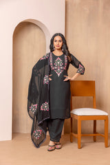 SUCHI BLACK COLOURED WOMEN'S HEAVY FAUX GEORGETTE KURTA WITH PANT DUPATTA SET