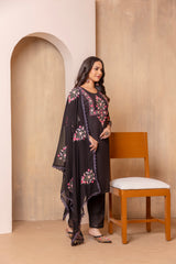 SUCHI BLACK COLOURED WOMEN'S HEAVY FAUX GEORGETTE KURTA WITH PANT DUPATTA SET