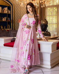 trendy Baby pink Coloured Flaired Kurta With Bottom And Beautifull Dupatta Set