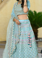 Sea green Organza silk wedding lehenga choli