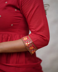 RED COLOURED WOMEN'S VISCOSE DIAMOND GEORGETTE EMBROIDERED KURTA WITH PANT DUPATTA SET