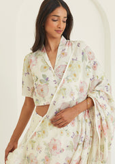 white Color georgette Saree With Sequence Work