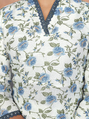 TEAL COLOURED WOMEN'S COTTON SLUB KURTA WITH PANT DUPATTA SET