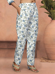 TEAL COLOURED WOMEN'S COTTON SLUB KURTA WITH PANT DUPATTA SET