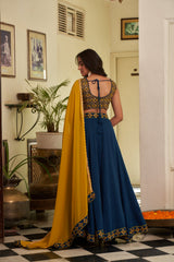 Blue Sequins Embroidered Chanderi Lehenga Choli