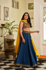 Blue Sequins Embroidered Chanderi Lehenga Choli