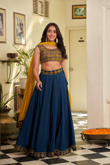 Blue Sequins Embroidered Chanderi Lehenga Choli