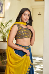 Blue Sequins Embroidered Chanderi Lehenga Choli