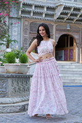 Women floral printed crop top skirt