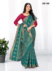 Soft cotton Jacquard Butta saree with blouse for women