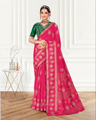 Handwork Viscose border Cotton saree with blouse for women