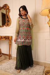 Green Floral Embroidered Georgette Sharara Suit