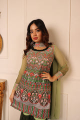 Green Floral Embroidered Georgette Sharara Suit