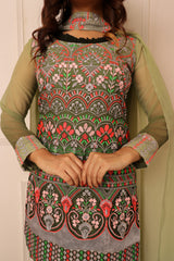 Green Floral Embroidered Georgette Sharara Suit