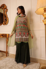 Green Floral Embroidered Georgette Sharara Suit
