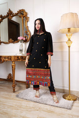 EMBELLISHED THREAD WORK KURTA WITH TROUSERS & DUPATTA