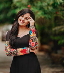 ARRESTING BLACK COLORED BEAUTIFULL EMBROIDERY FLOOR TOUCH GOWN