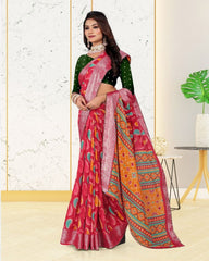 Jacquard Contrast Piping Border Cotton saree with blouse for women