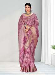 Geometric Print Zari border Soft cotton saree with blouse for women