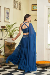 Blue Embroidered Georgette Lehenga Choli