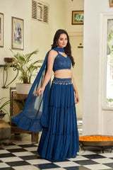 Blue Embroidered Georgette Lehenga Choli