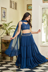 Blue Embroidered Georgette Lehenga Choli