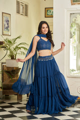 Blue Embroidered Georgette Lehenga Choli