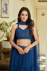 Blue Embroidered Georgette Lehenga Choli