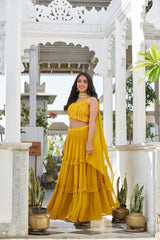 Yellow Embroidered Georgette Lehenga Choli