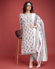 White printed Kurta Set for Women