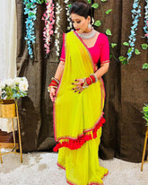 Lime Green Soft Georgette embroidered lace Saree