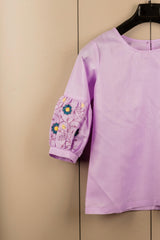 C-03 Pink Embroidered Bell-Sleeve Tunic for Women – Stylish Cotton Blend Solid Top | Elegant 3/4 Sleeve Casual & Office Wear Malaysia 2025