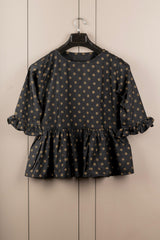 Black Floral Printed Bell-Sleeve Tunic for Women – Elegant Cotton 3/4 Sleeve Top | Casual & Office Wear Malaysia 2025