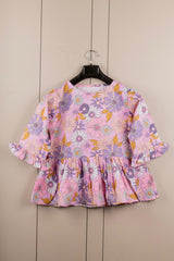 Pink Printed Bell-Sleeve Tunic for Women – Stylish Cotton 3/4 Sleeve Top | Trendy Casual & Office Wear Malaysia 2025