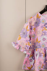 Pink Printed Bell-Sleeve Tunic for Women – Stylish Cotton 3/4 Sleeve Top | Trendy Casual & Office Wear Malaysia 2025