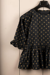 Black Floral Printed Bell-Sleeve Tunic for Women – Elegant Cotton 3/4 Sleeve Top | Casual & Office Wear Malaysia 2025