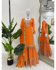 Orange Faux Georgette sequins embroidery readymade Sharara suit